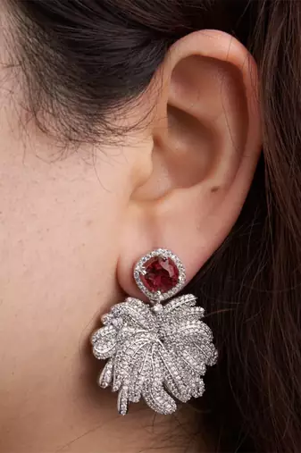 Silver plated ruby red stone drop earrings