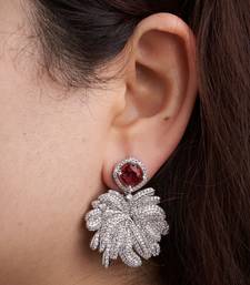 Silver plated ruby red stone drop earrings