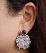 Silver plated ruby red stone drop earrings