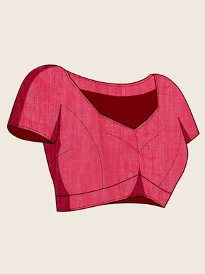 Red linen printed saree with blouse 4