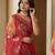 Red linen printed saree with blouse