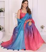 Multicolor linen printed saree with blouse