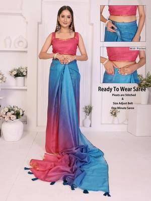 Multicolor linen printed saree with blouse 2
