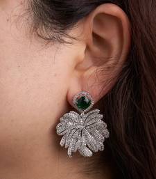 Silver plated emerald green stone drop earrings