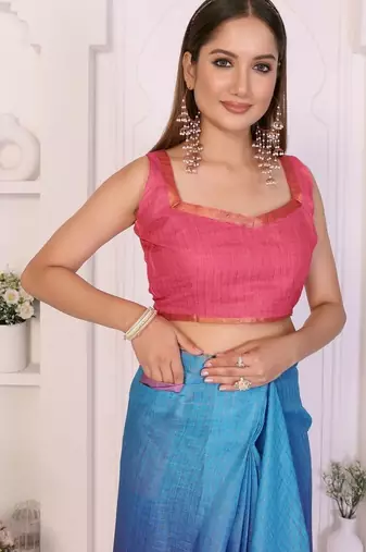 Multicolor linen printed saree with blouse