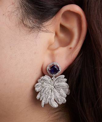 Silver plated navy blue stone drop earrings 1