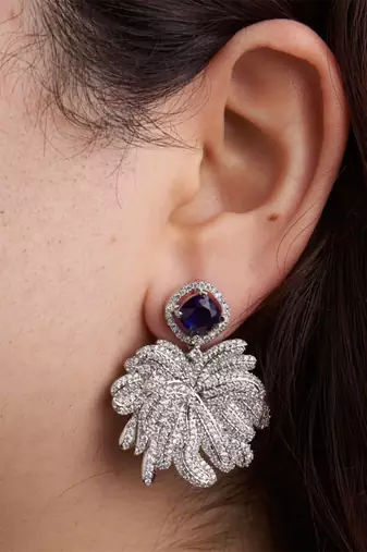 Silver plated navy blue stone drop earrings