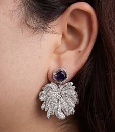 Silver plated navy blue stone drop earrings