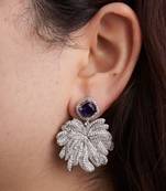 Silver plated navy blue stone drop earrings