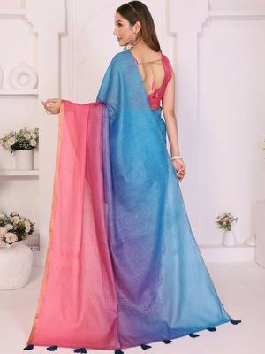 Multicolor linen printed saree with blouse 5