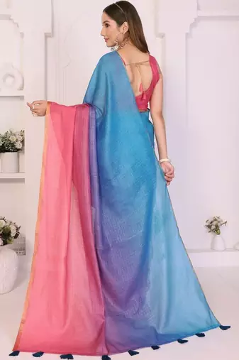Multicolor linen printed saree with blouse