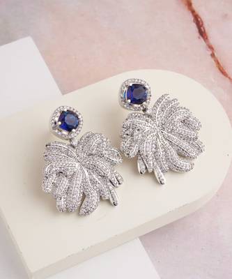 Silver plated navy blue stone drop earrings 2