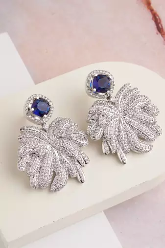 Silver plated navy blue stone drop earrings