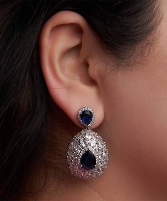 Silver plated navy blue teardrop earrings 1