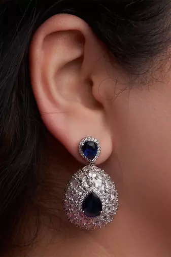 Silver plated navy blue teardrop earrings