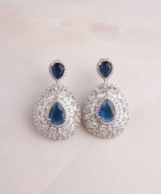 Silver plated navy blue teardrop earrings 2