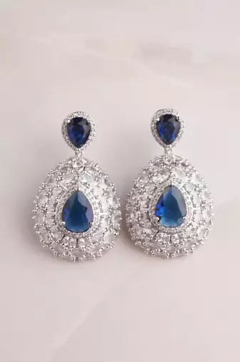 Silver plated navy blue teardrop earrings