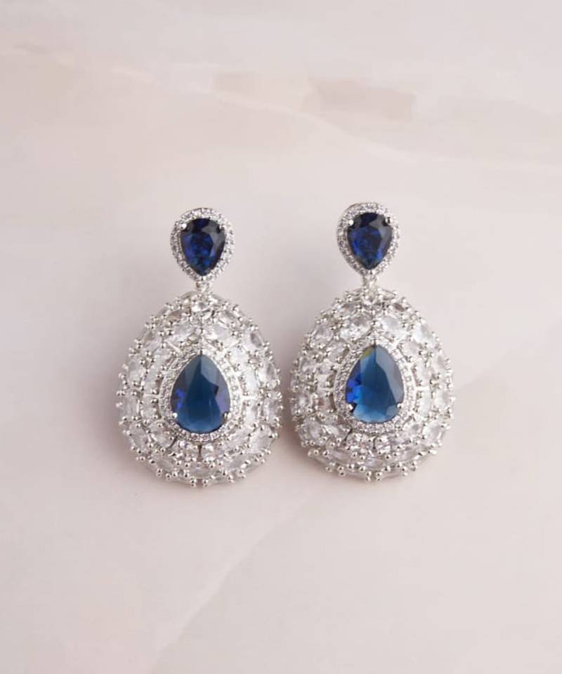 Silver plated navy blue teardrop earrings