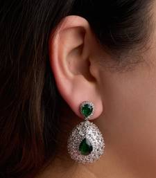 Silver plated green teardrop earrings