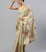 Beige tissue printed saree with blouse