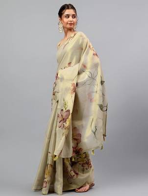 Beige tissue printed saree with blouse 2