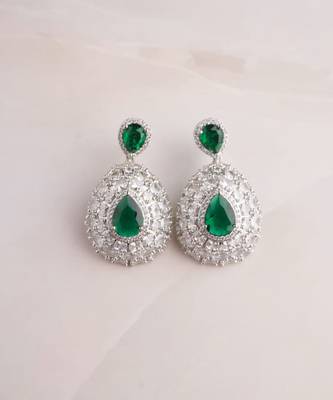 Silver plated green teardrop earrings 2