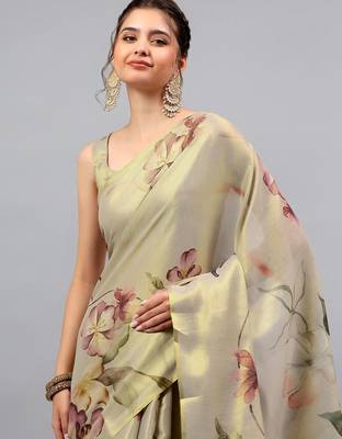Beige tissue printed saree with blouse 5