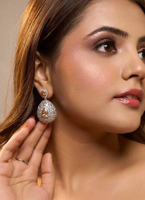 Silver plated apricot orange teardrop earrings 1