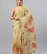 Cream tissue printed saree with blouse