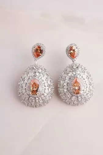Silver plated apricot orange teardrop earrings