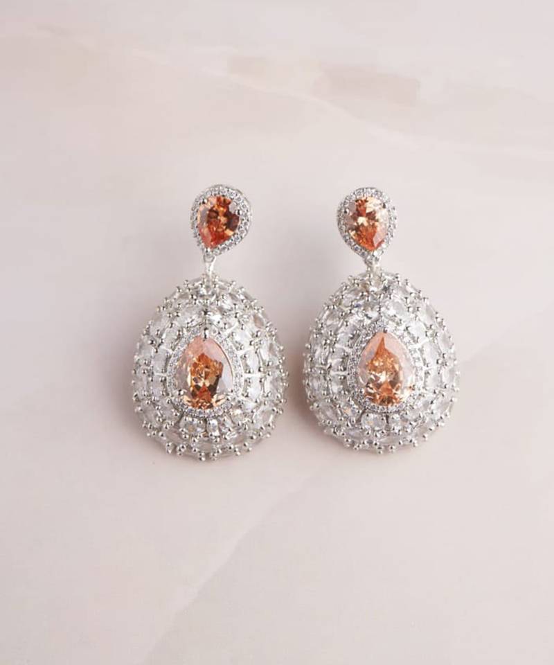 Silver plated apricot orange teardrop earrings