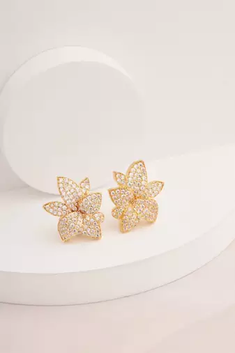 Golden floral bloom stud earrings