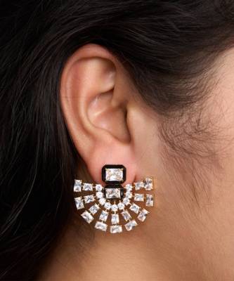 Gold plated black fan enamel earrings 1
