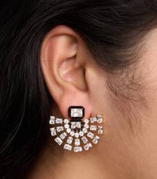 Gold plated black fan enamel earrings