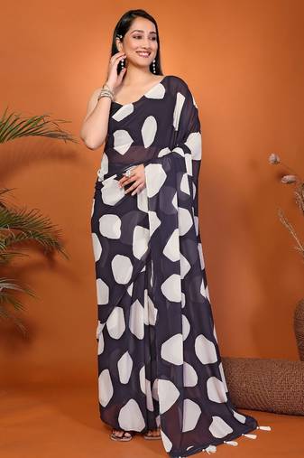 Black pure georgette printed saree with blouse
