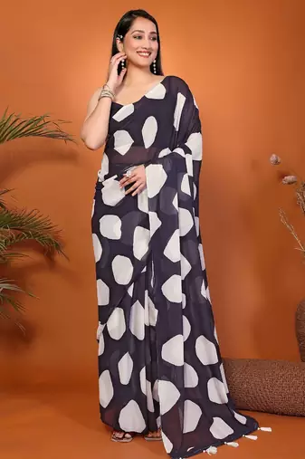Black pure georgette printed saree with blouse