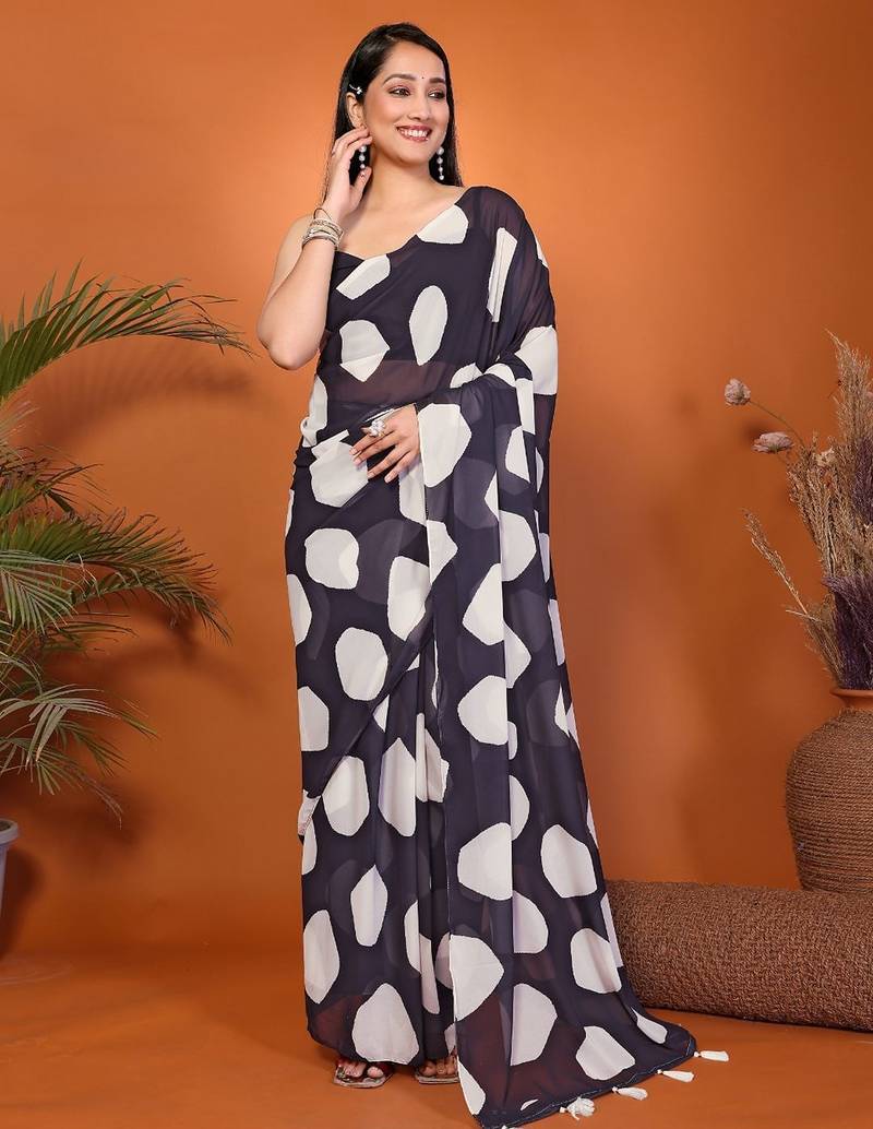 Black pure georgette printed saree with blouse