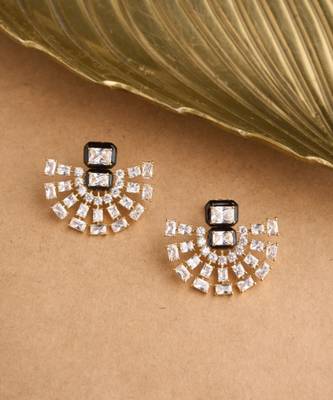 Gold plated black fan enamel earrings 2