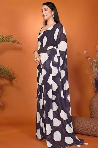Black pure georgette printed saree with blouse