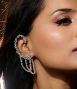 Silver plated diamond multi tiered ear cuff