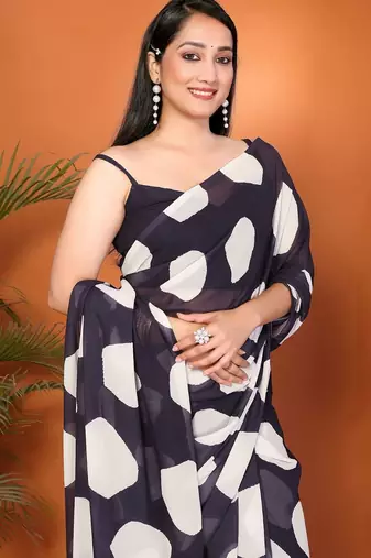 Black pure georgette printed saree with blouse