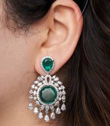 Silver plated green stone chandelier earrings