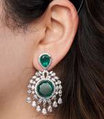 Silver plated green stone chandelier earrings