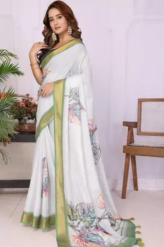 White linen  saree with blouse