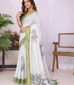 White linen  saree with blouse