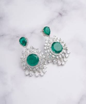 Silver plated green stone chandelier earrings 2