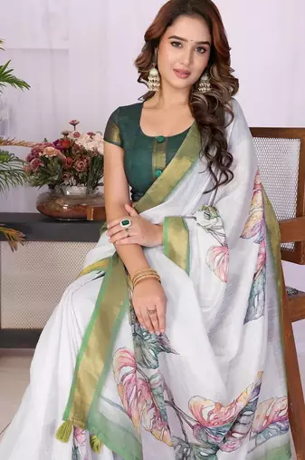 White linen  saree with blouse