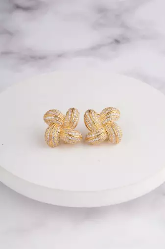 Golden interwoven knot stud earrings