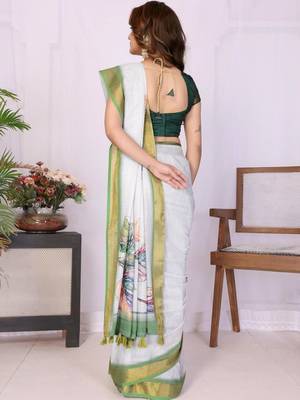 White linen  saree with blouse 3