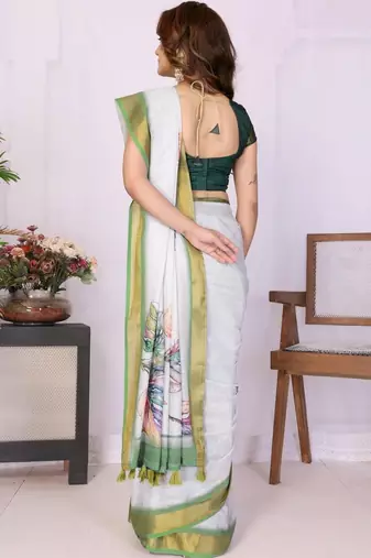 White linen  saree with blouse